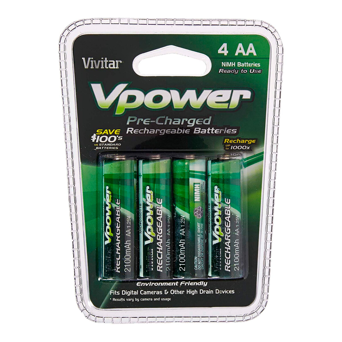 Vivitar - Bateríass Aa Recargables Vpower P4AA-2100 - 2100MAH. Nimh. Pack: 2100MAH Aa 1,25V X 4. - 001 