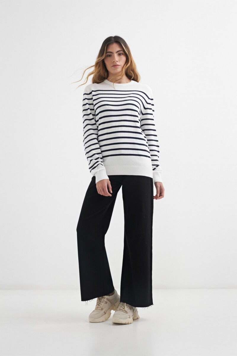 Sweater a rayas con botones en hombro BLANCO
