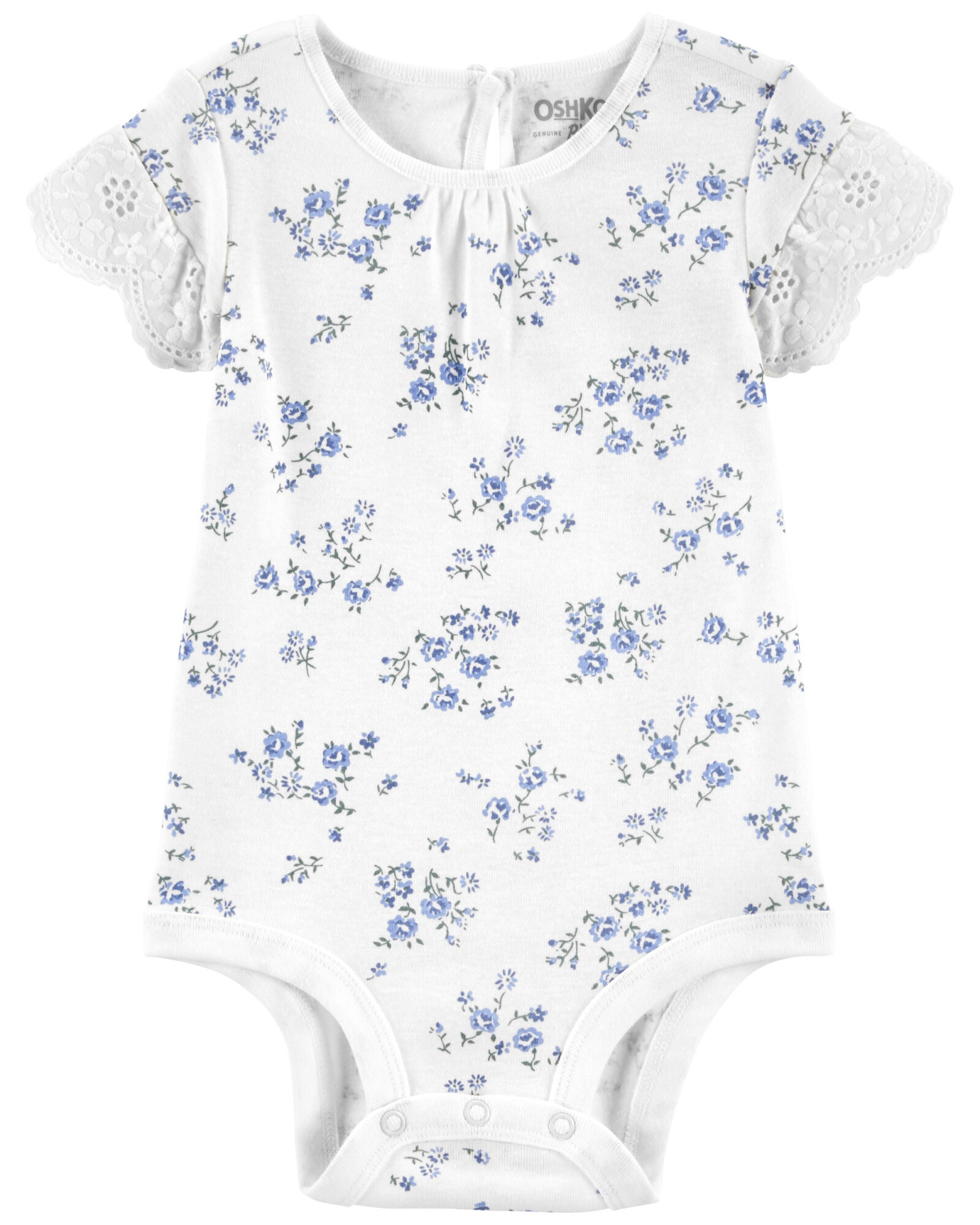 Body de algodón, manga con broderie, diseño floral Body de algodón, manga con broderie, diseño floral