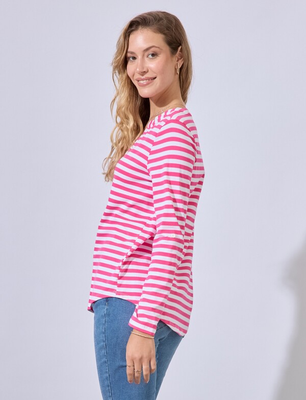 Remera Algodon Escote V FUCSIA