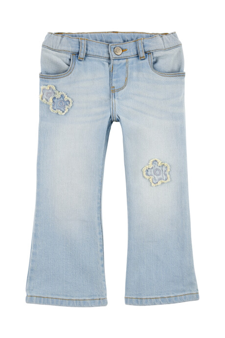 Pantalón jean acampanado, con parches florales Sin color