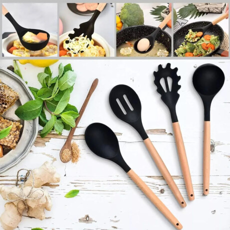 Set Utensilios Cocina 19Pz + Escurridor 2Niv Drenaje Autom Negro