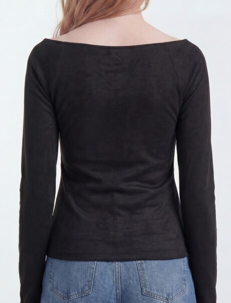 BLUSA JUVENIL DE MANGA LARGA CON HOMBROS DESCUBIERTOS NEGRO