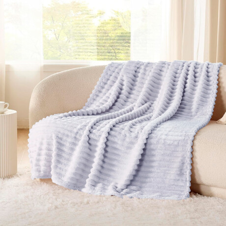 Manta Frazada Polar Plaza y Media Acanalada Suave Cama Sofá Gris Perla