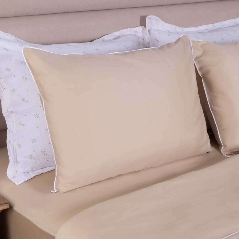 JGO SÁBANAS FESTÓN BLANCO 2 PLAZAS ALGODON NATURAL-BEIGE 300 HILOS ARENA