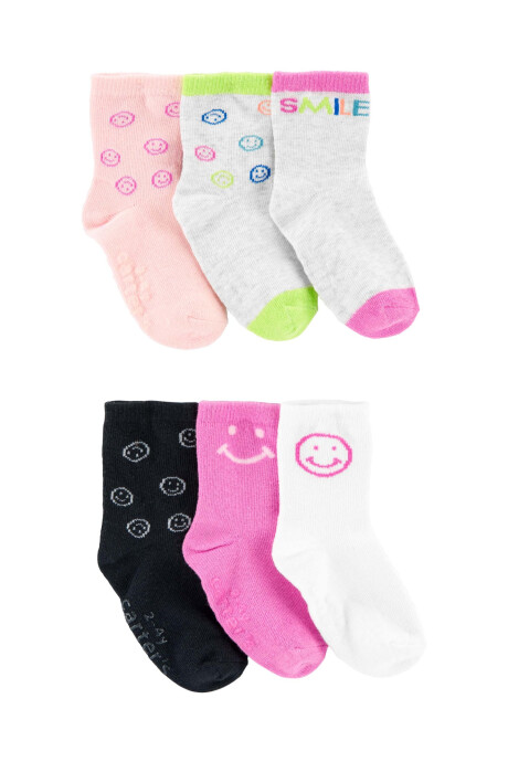 Pack seis pares de medias de algodón, diseño sonrisas Sin color