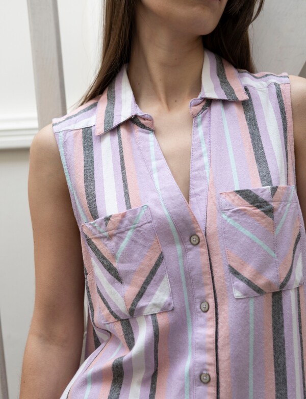 Camisa S/m Lino Det ROSA/MULTI