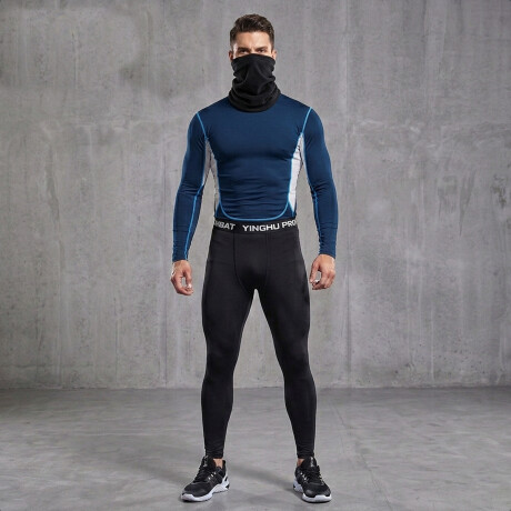 Conjunto Deportivo Termico X6 Psc Remera Calza Short Azul
