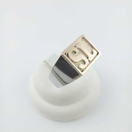Anillo sello de plata 925 con iniciales y marco en oro bajo. Anillo sello de plata 925 con iniciales y marco en oro bajo.