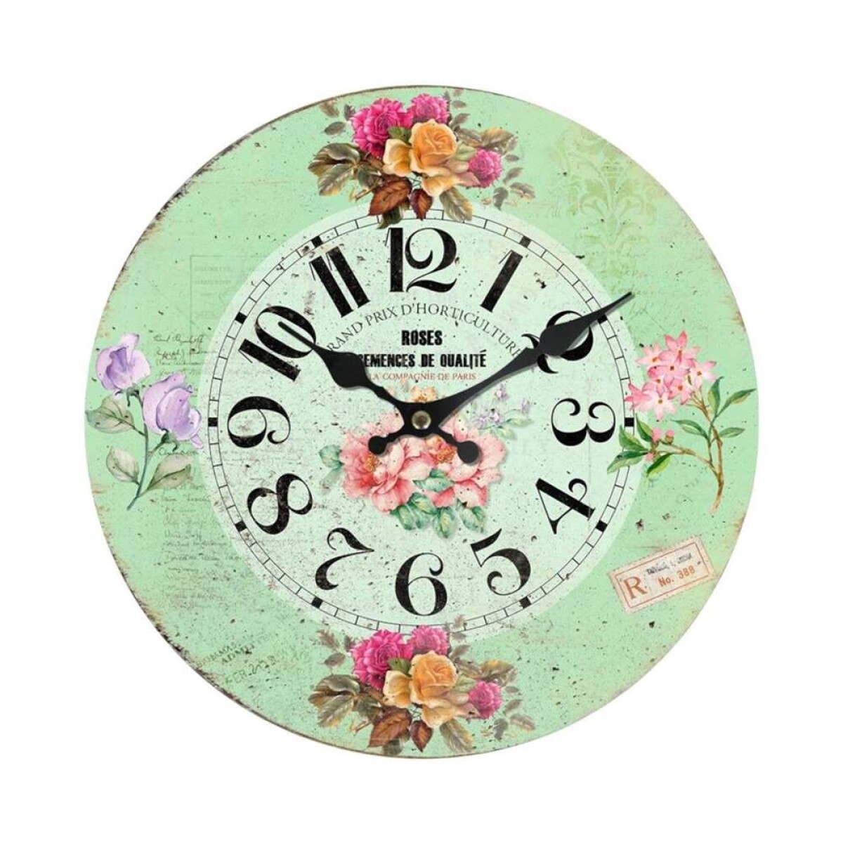 Reloj De Pared Mdf D28.8X3.5Cm - Roses Fondo Verde 