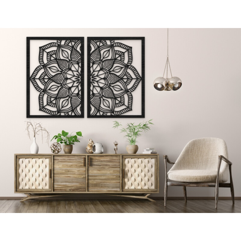 Díptico Mandala Calada 103 X 70 Cmts Madera Decor Negro