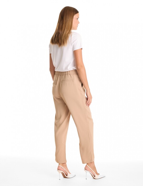 Pantalon Relaxed Fit & Cintura Elástica Posterior BEIGE OSCURO