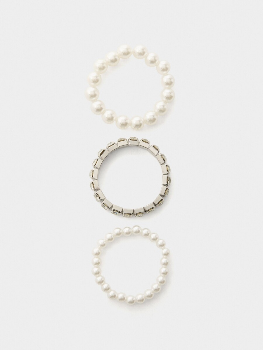Set De Pulseras Elásticas Y Cristales blanco