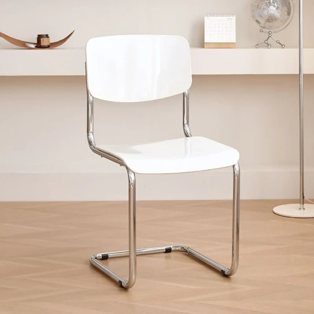 Silla de Comedor Metal Cromado y Madera - Moon Blanco