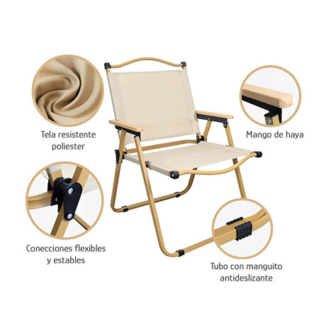 Silla Plegable Playa Metálica Liviana Apoyabrazos Madera Beige