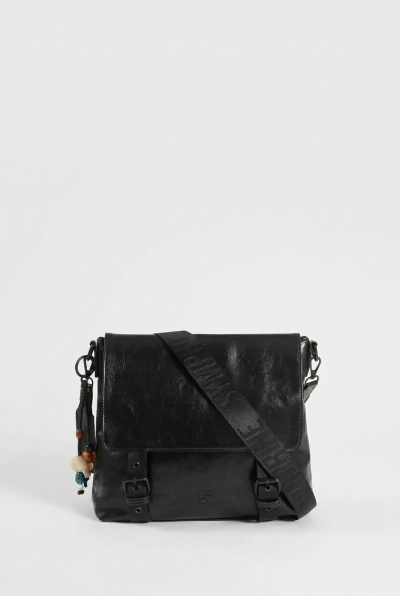 Bandolera con tapa y hebillas cuero vegano - negro 