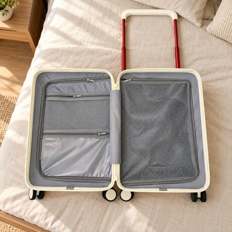 Valija carry on rígida con porta botella y organizador Blanco