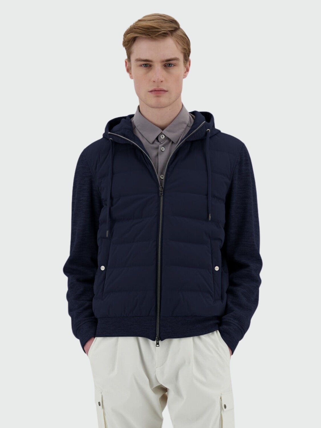 Herno - Cardigan de lana y algodón relleno de plumas de ganso Azul