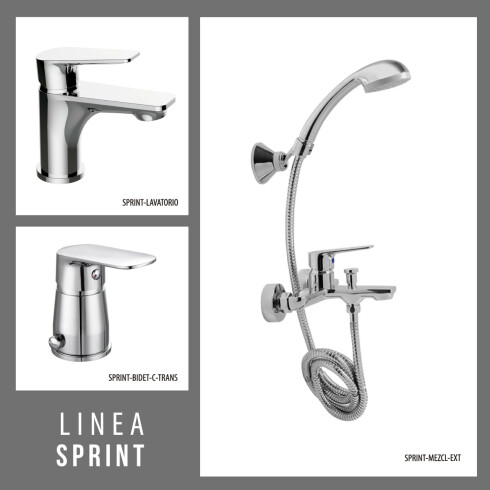 JUEGO COMPLETO DE GRIFERIA INCLUYE DUCHA EXTERIOR, LAVATRIO BAJO Y BIDET TERMINACION CROMO LINEA SPRINT 000