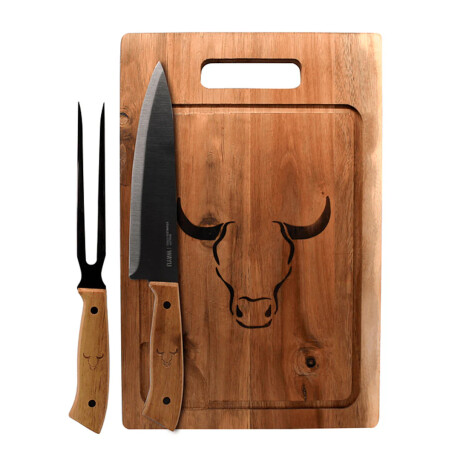 Set Tabla Wayu + Cuchillo + Tenedor PRM Madera y Acero inox