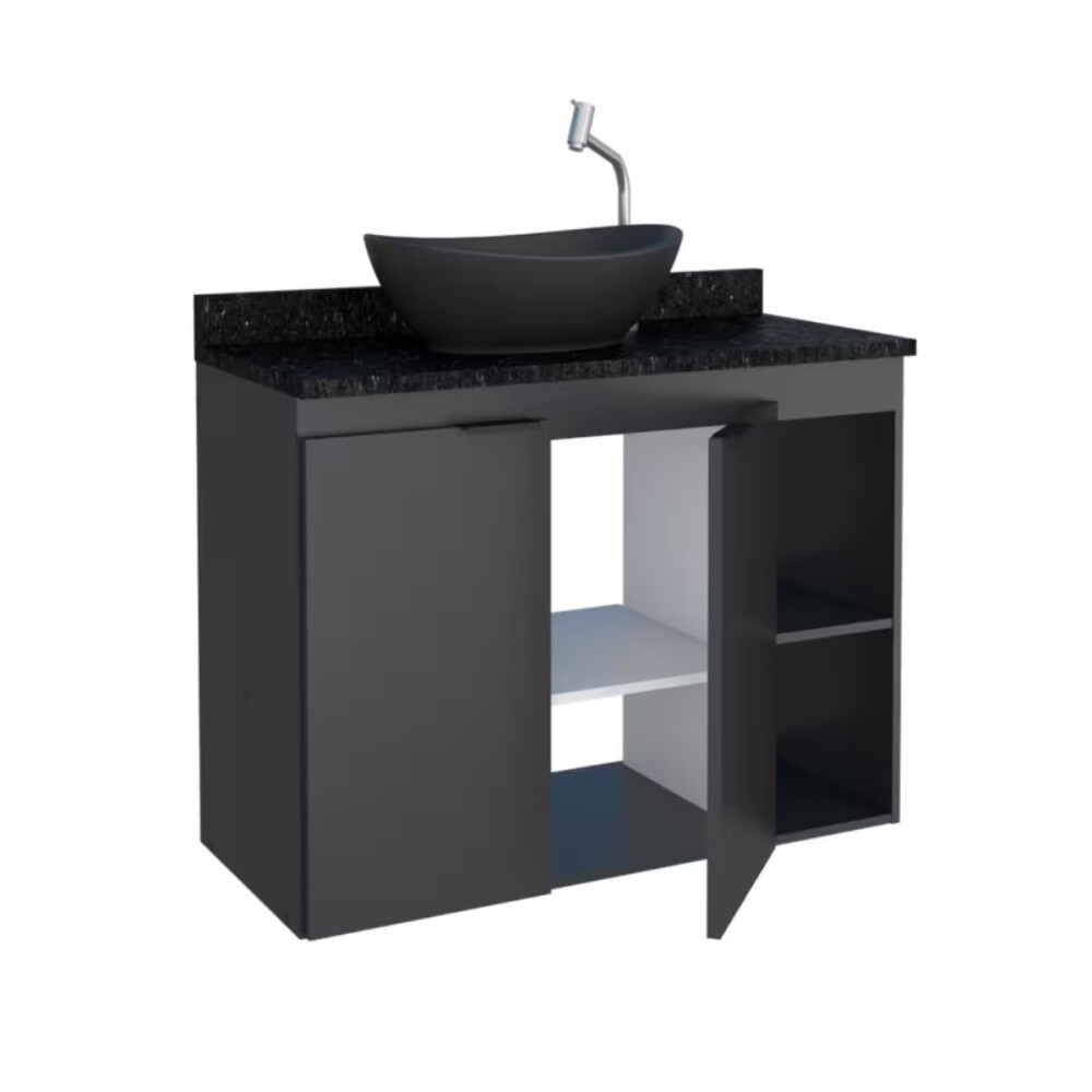 Mueble de baño suspendido Aster Negro 80 cm mesada granito sin bacha Mueble De Baño Suspendido Aster Negro 80 Cm Mesada Granito Sin Bacha
