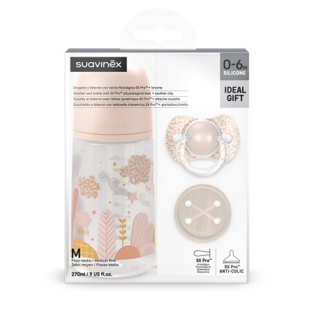 Pack Suavinex Rosado Dreams con Mamadera Chupete Fisiológico SX Pro y Broche de Cinta Pack Suavinex Rosado Dreams con Mamadera Chupete Fisiológico SX Pro y Broche de Cinta