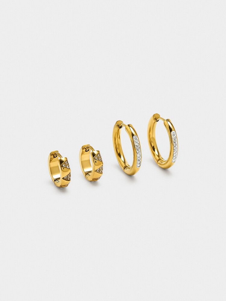 Set De Aros Con Cristales - Acero Inoxidable dorado