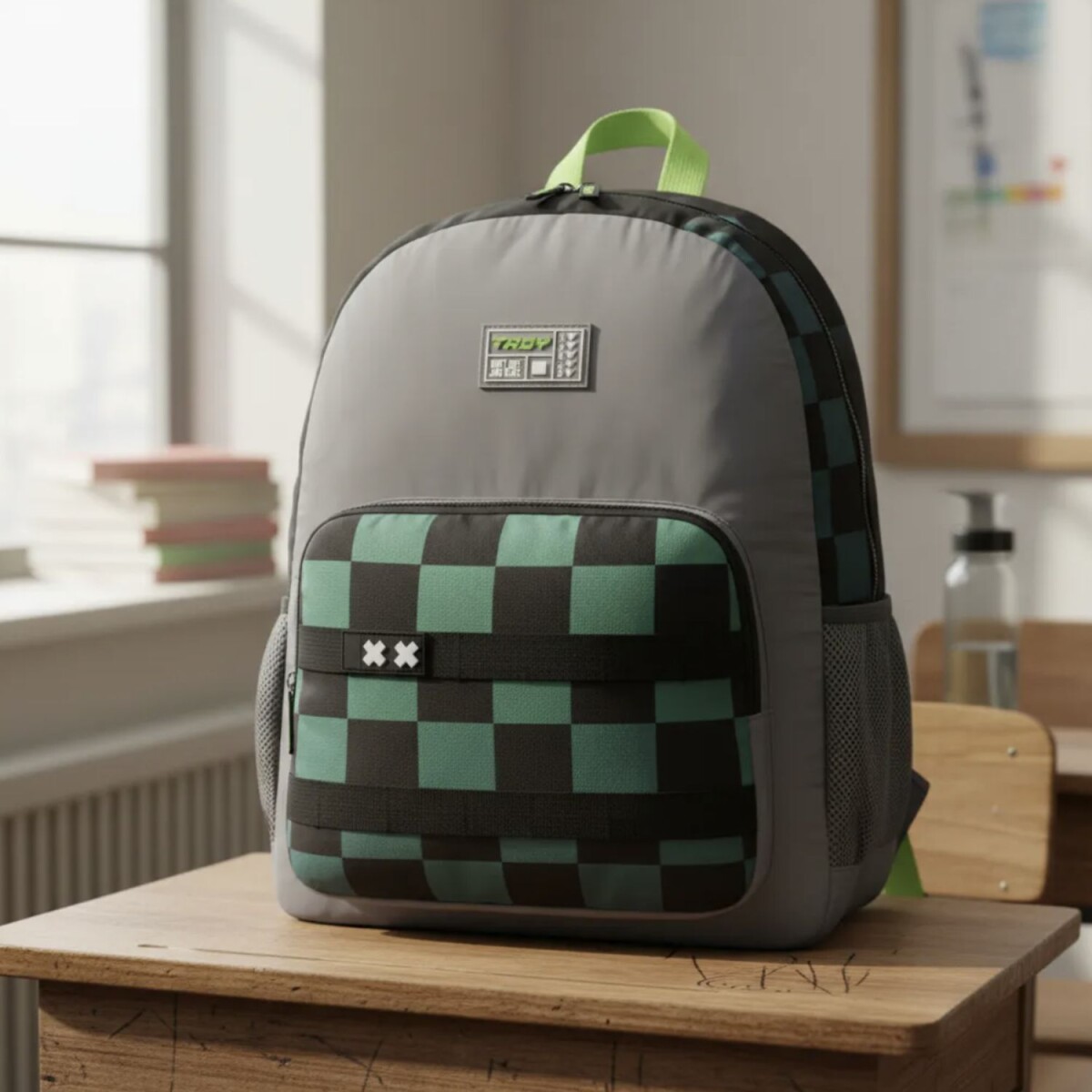 Mochila Escolar Trendy Game Con Porta Botella Para Jardín Y Uso Infantil Diario - Gris 