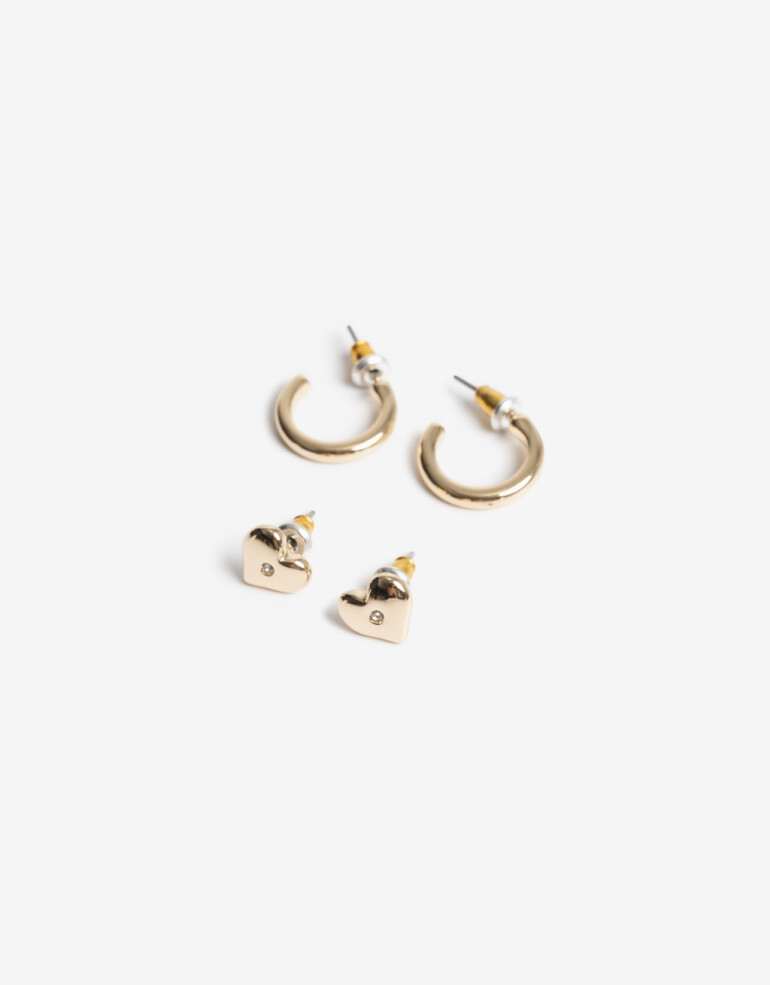 Aros Sets Metal Aros Set Metal Corazón De La Línea Stay Golden. - Dorado
