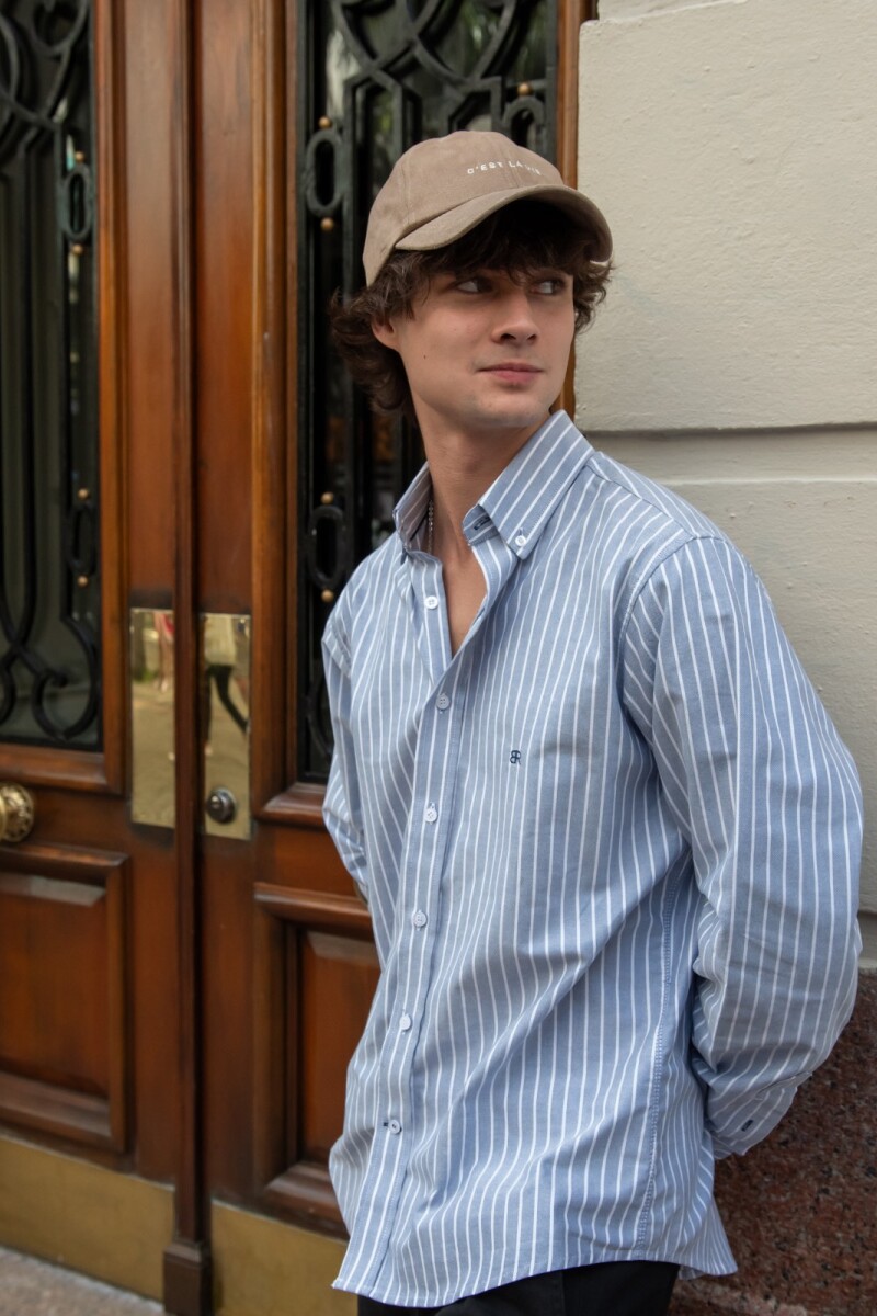 Camisa Rayada Brixton Azul Oscuro y Blanca