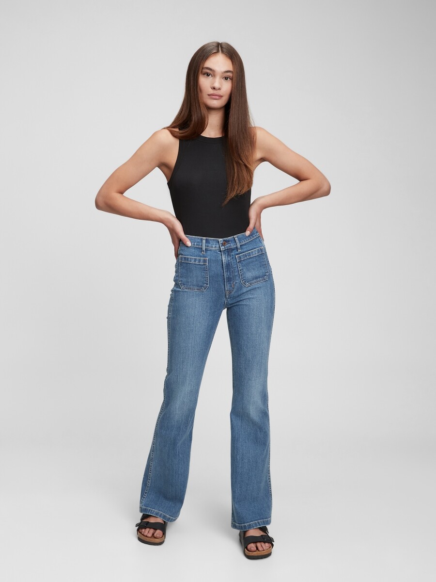 Jean 70S Flare Tiro Alto Mujer - Medium Indigo 8 