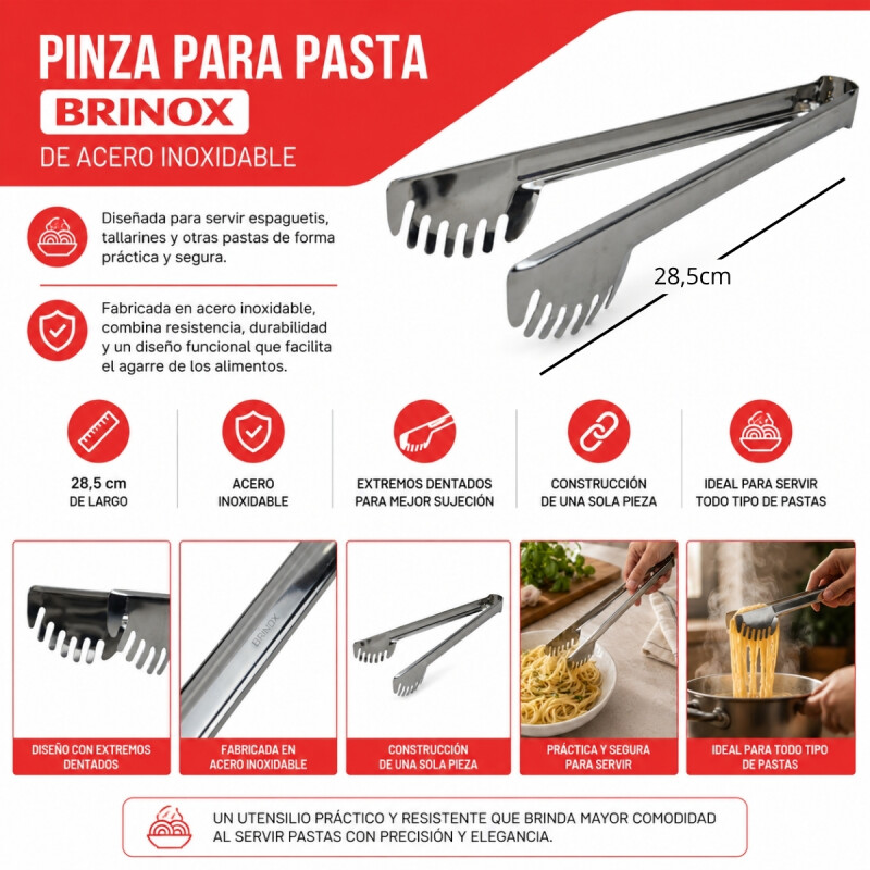Pinza para pasta Brinox 28,5 cm INOX