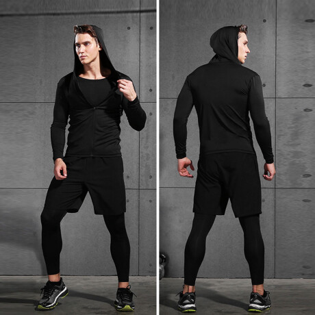 Conjunto Deportivo Termico X6 Psc Remera Calza Short Negro