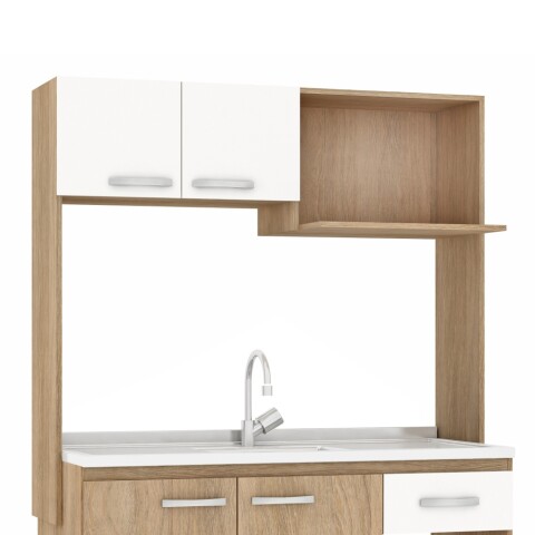 Kit de cocina compacta 4 puertas 1 cajón Patas Ajustables y Rieles Metálicos 122 x 52 x 187cm Carvale / Blanco