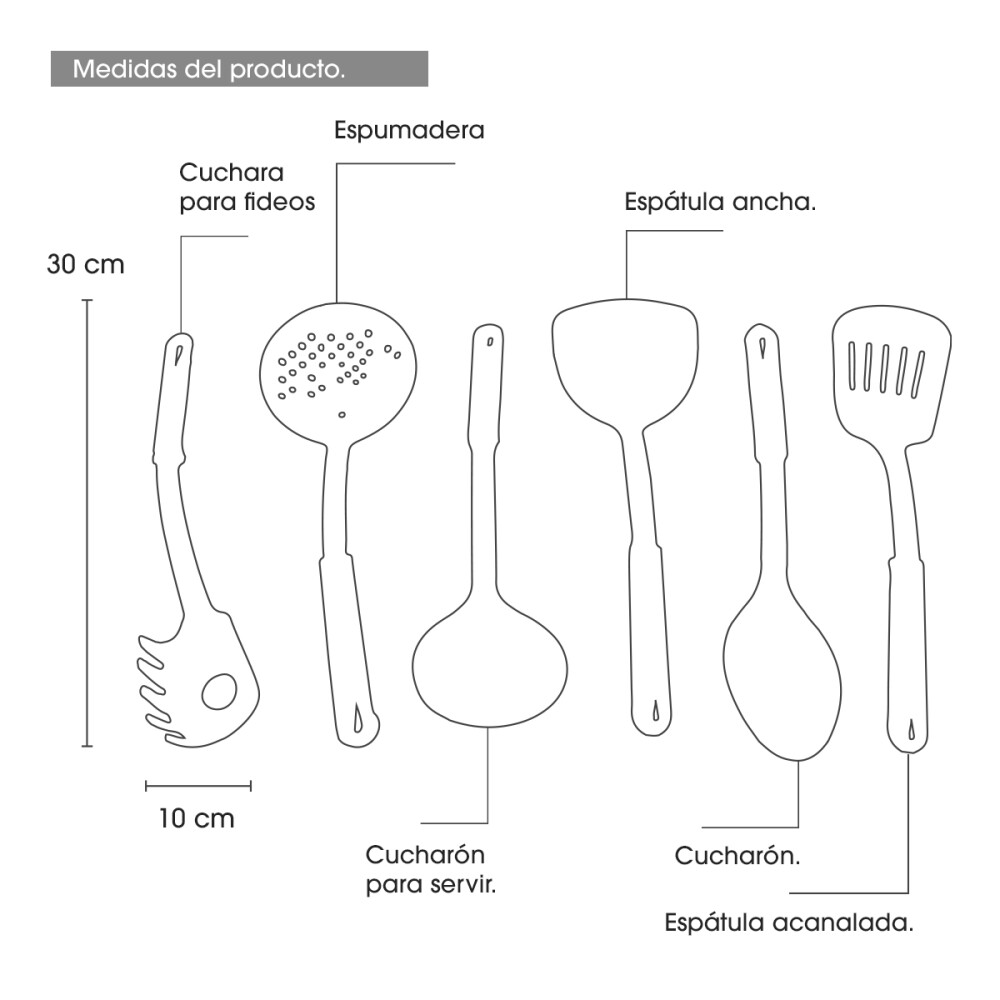 Set Utensillos De Cocina Nylon X6 Mango Espatula Set Utensillos De Cocina Nylon X6 Mango Espatula