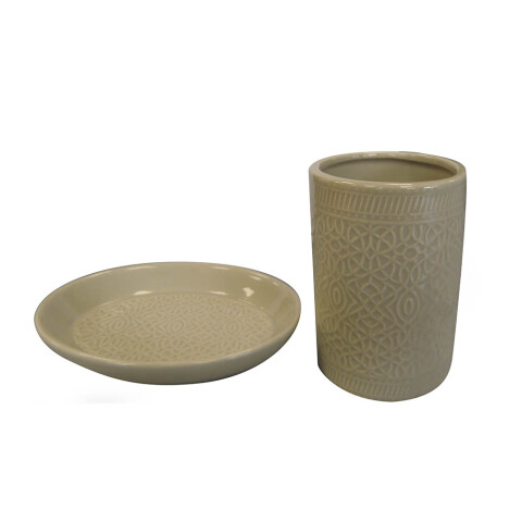 Set Accesorios Baño de Cerámica Labrada BEIGE