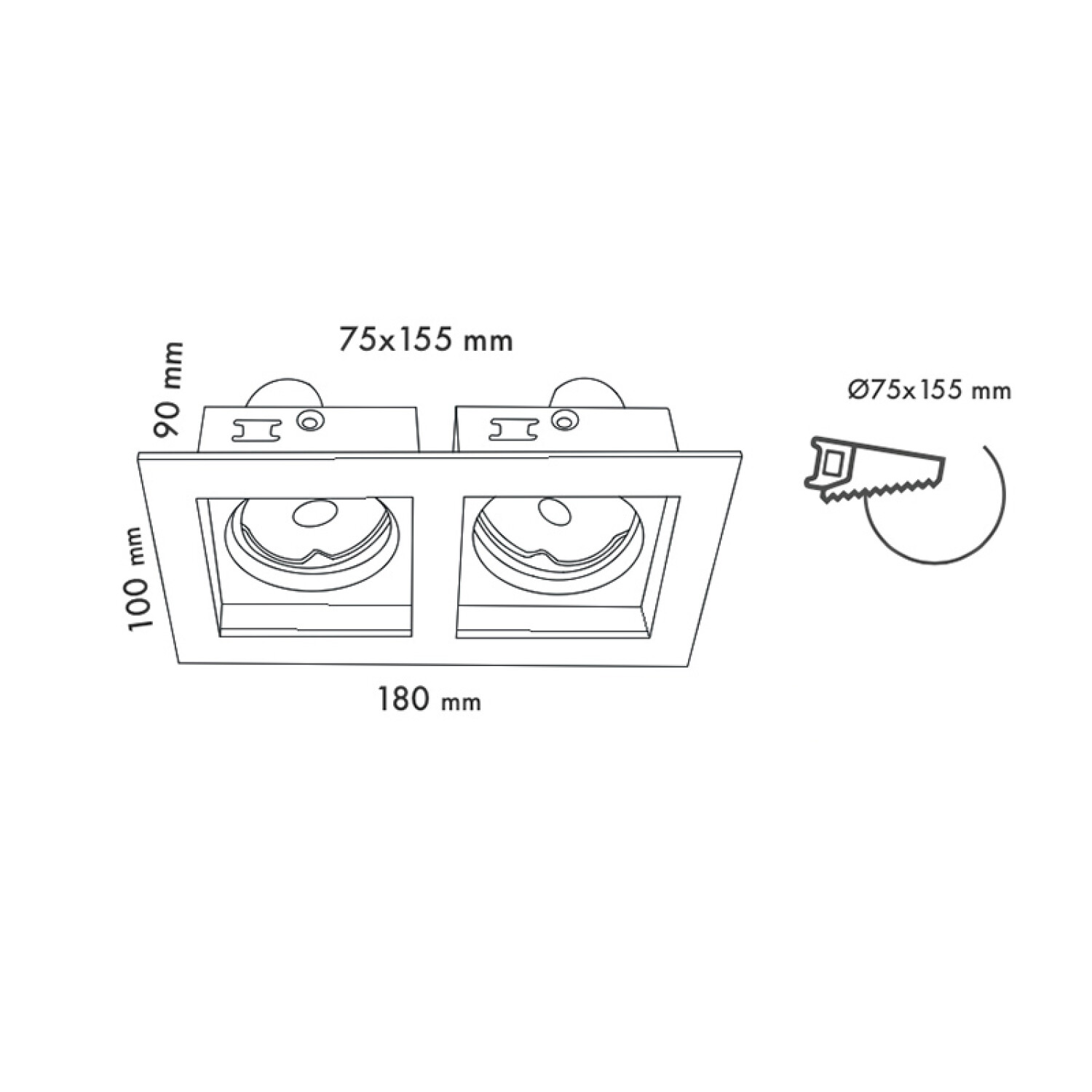Downlight rectangular ZARA negro 2xGU10 (no MN0017 — Fivisa