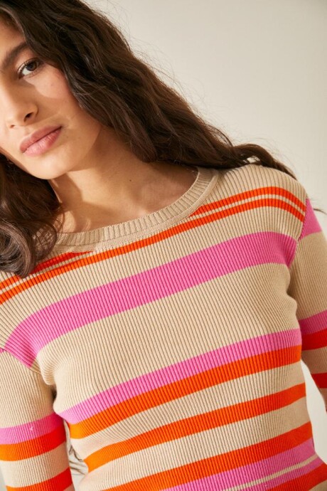 SWEATER BLONDIE BEIGE-FUCSIA