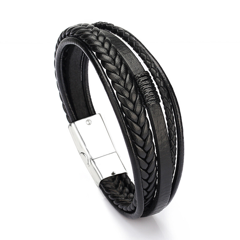 Pulsera de cuero para hombre color negro Pulsera De Cuero Para Hombre Color Negro
