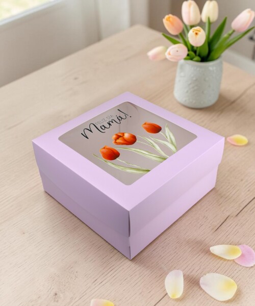 Caja 20x20x9,5 c/visor. LILA - FELIZ DIA MAMÁ