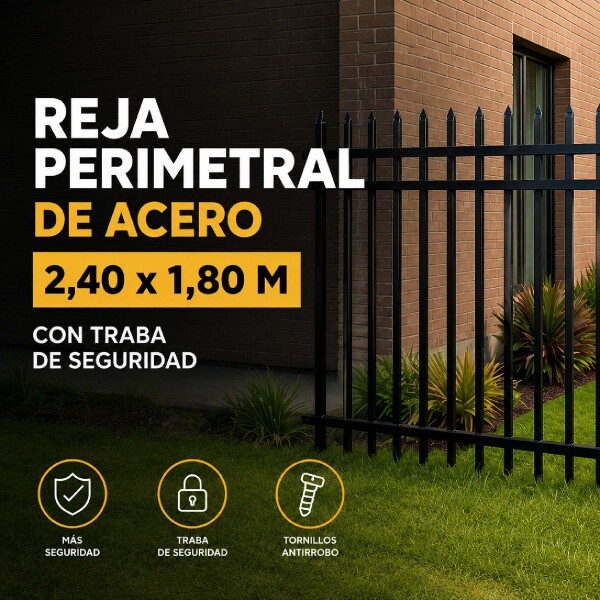 Cerco Reja Perimetral Seguridad Hierro Panel 2,40m x 1,80m Color Negro