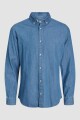Camisa Plain Clásica Con Acabado Denim Light Blue Denim