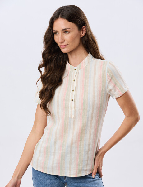CAMISA RAYADA DE LINO Rosa