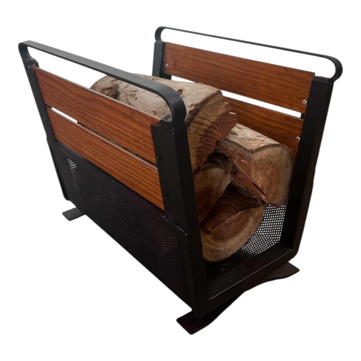 Canasto de leña para estufa con metal y madera 