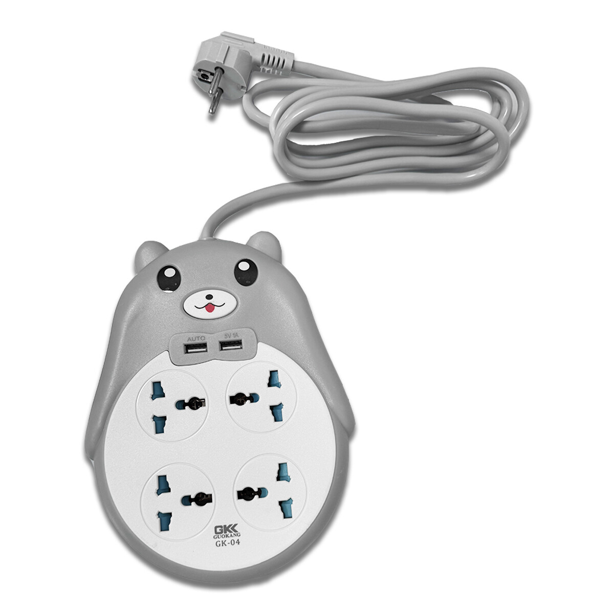 Alargue Con Diseño De Osito y 2 Puerto USB - Gris 