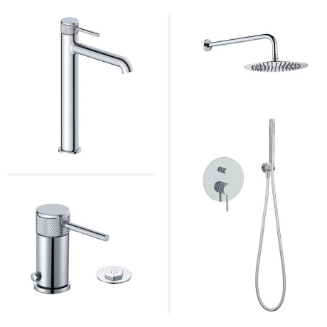 GRIFERIA JUEGO MONOCOMANDO PARA BAÑO BRILLO LINEA FASANO CROMO