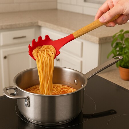 CUCHARA PARA PASTA MOR SILICONA ROJO