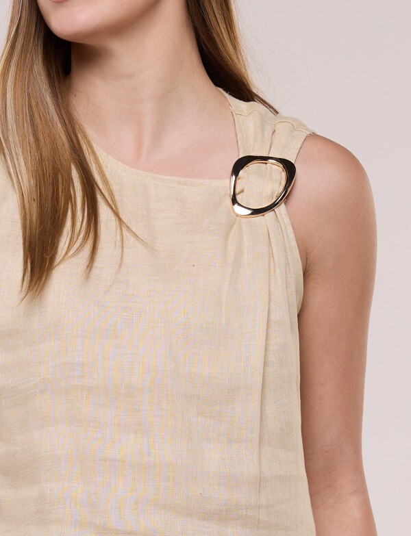 Blusa De Lino Con Hebilla BEIGE