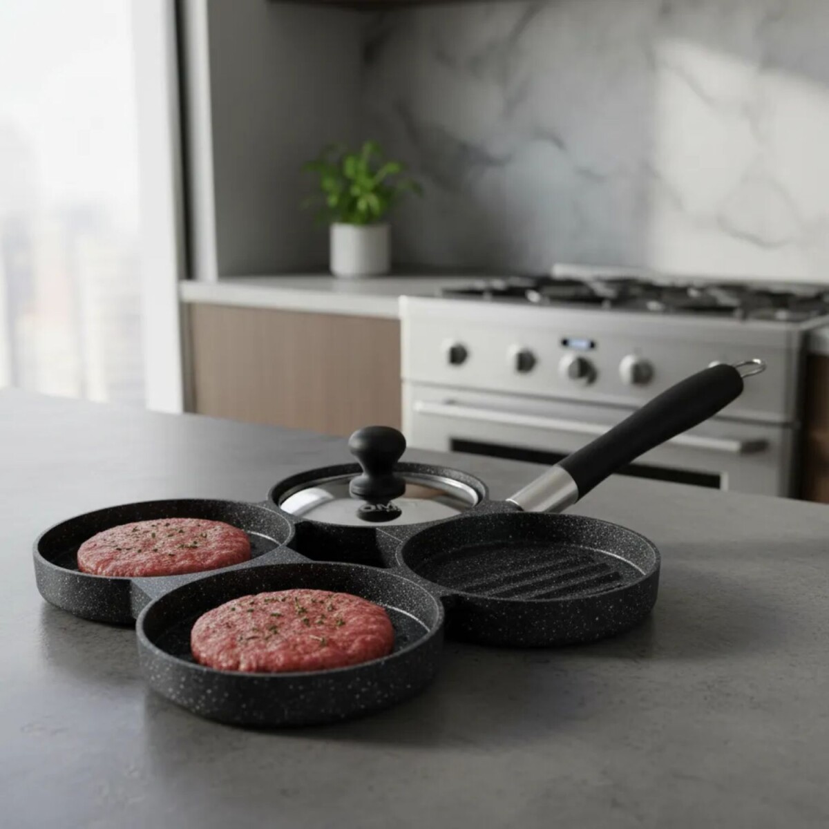 Sartén para hamburguesas Comet 4 moldes - Negro 