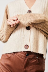 Cardigan Color Block Beige Melange